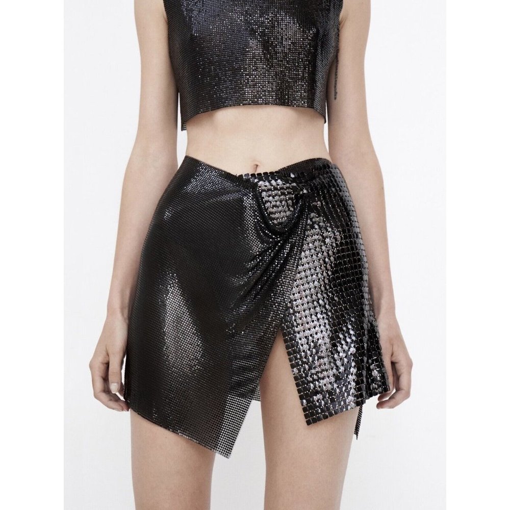 FANNIE SCHIAVONI Elsa Skirt Black Mini Metal